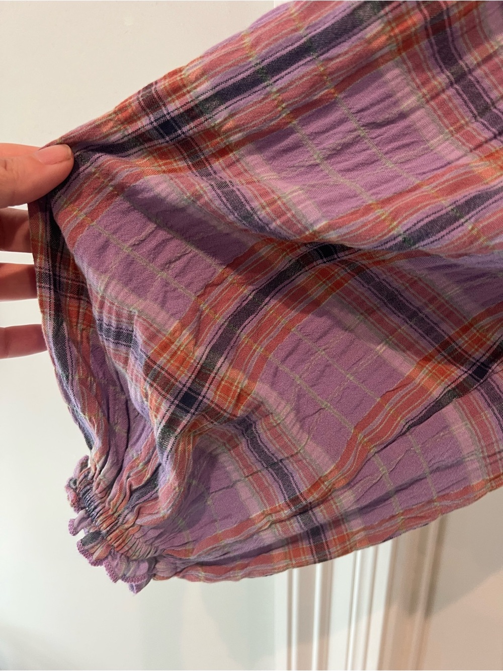 Free People Lavender Plaid Smocked Puff-Sleeve Crop Top - Picture 14 of 16